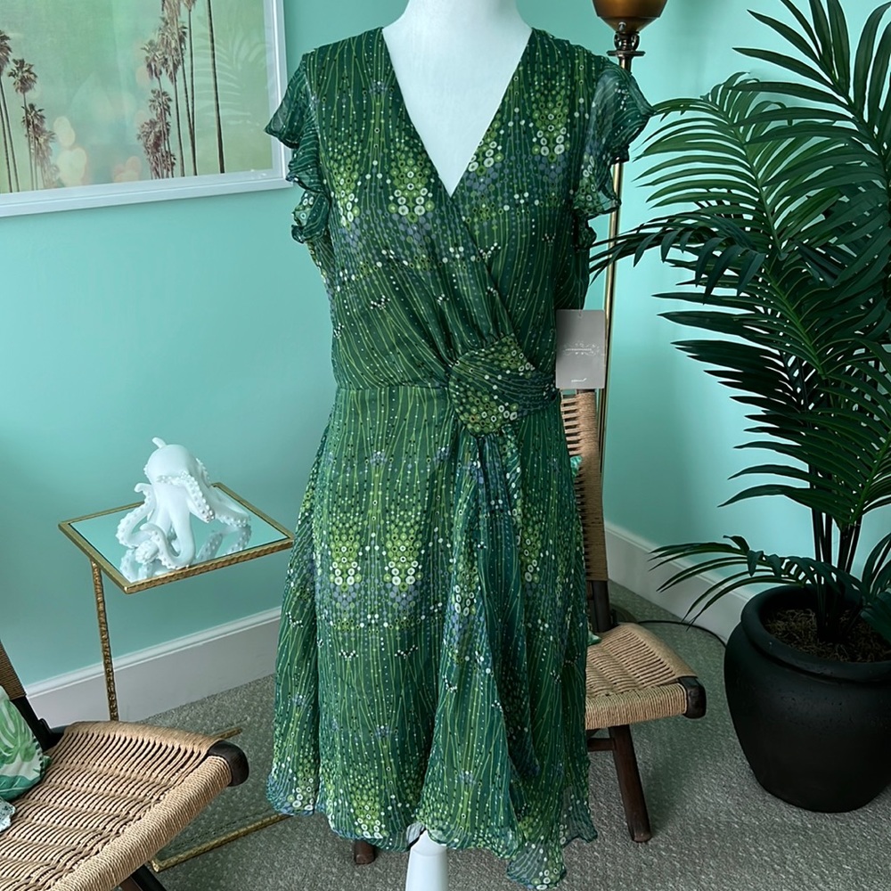 Anthropologie Silk Green wrap dress by Sophia Eugene